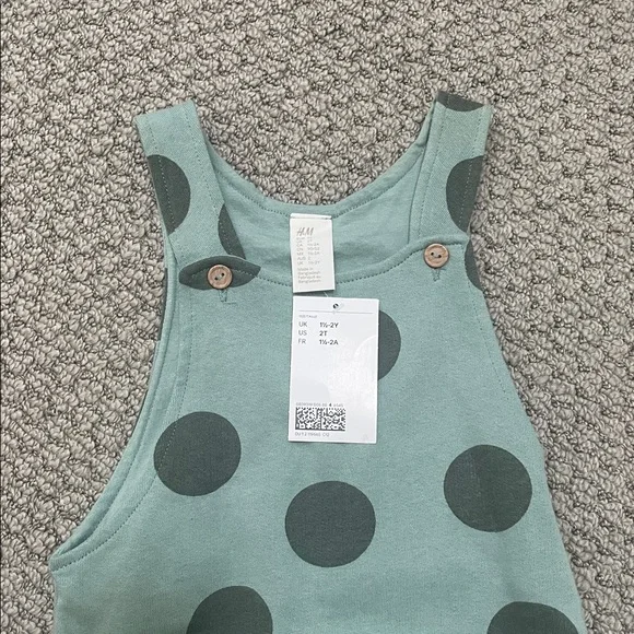 NWT H&M Kids Teal Overalls with Black Dots 2T - Picture 2 of 6